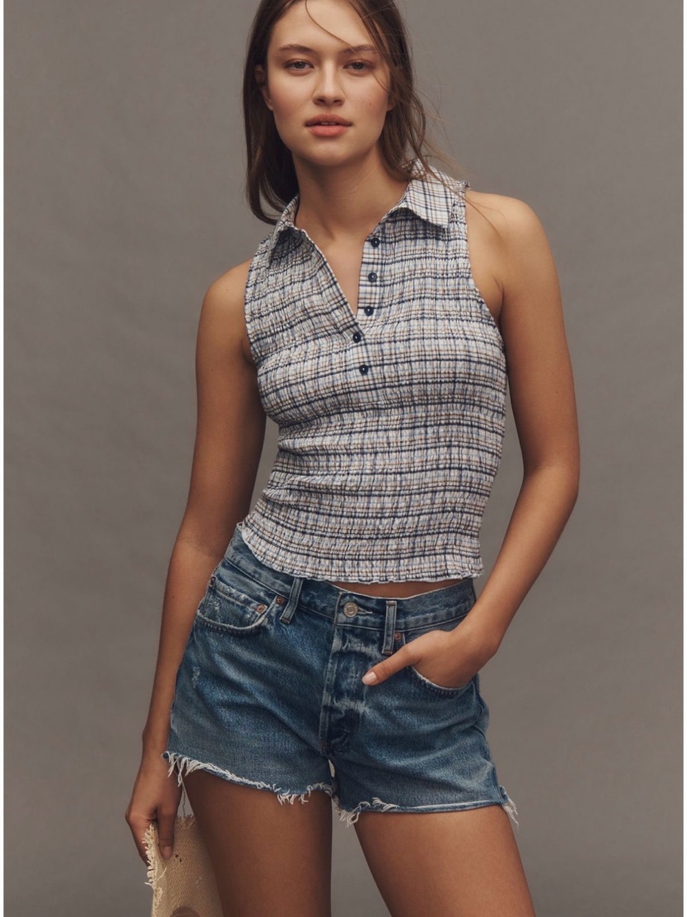 Anthropologie Pilcro shirted collared sleeveless top